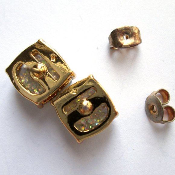 ♠ Kate Spade Opal Glitter Stud Earrings Gold Tone Square Cushion Resin Sparkly - Picture 11 of 12